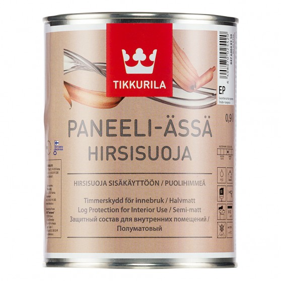 Tikkurila Paneeli Assa Hirsisuoja Полуматовый защитный состав на акрилатной основе для внутренних работ.